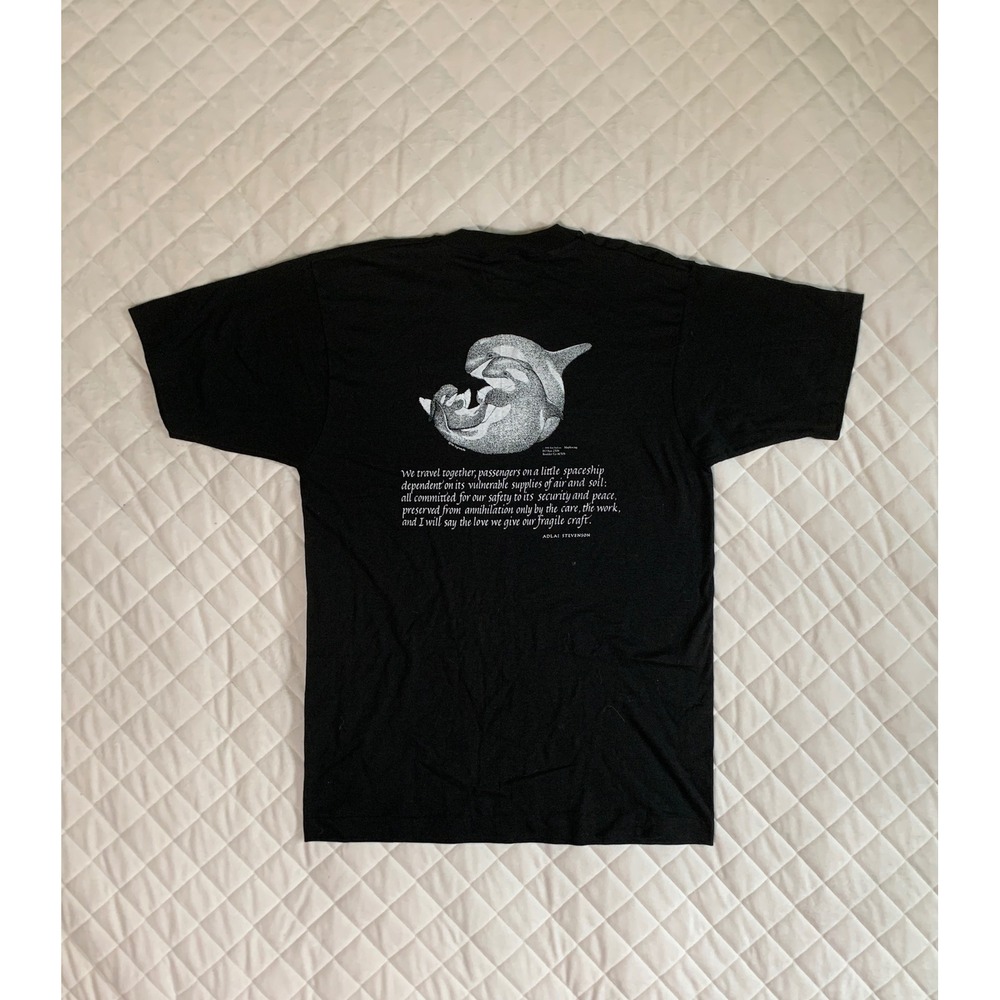 VTG 80s Whale Graphic T Sz L‎ Single Stitch Nature Tom Ingram Jim Morris rare - Picture 3 of 5